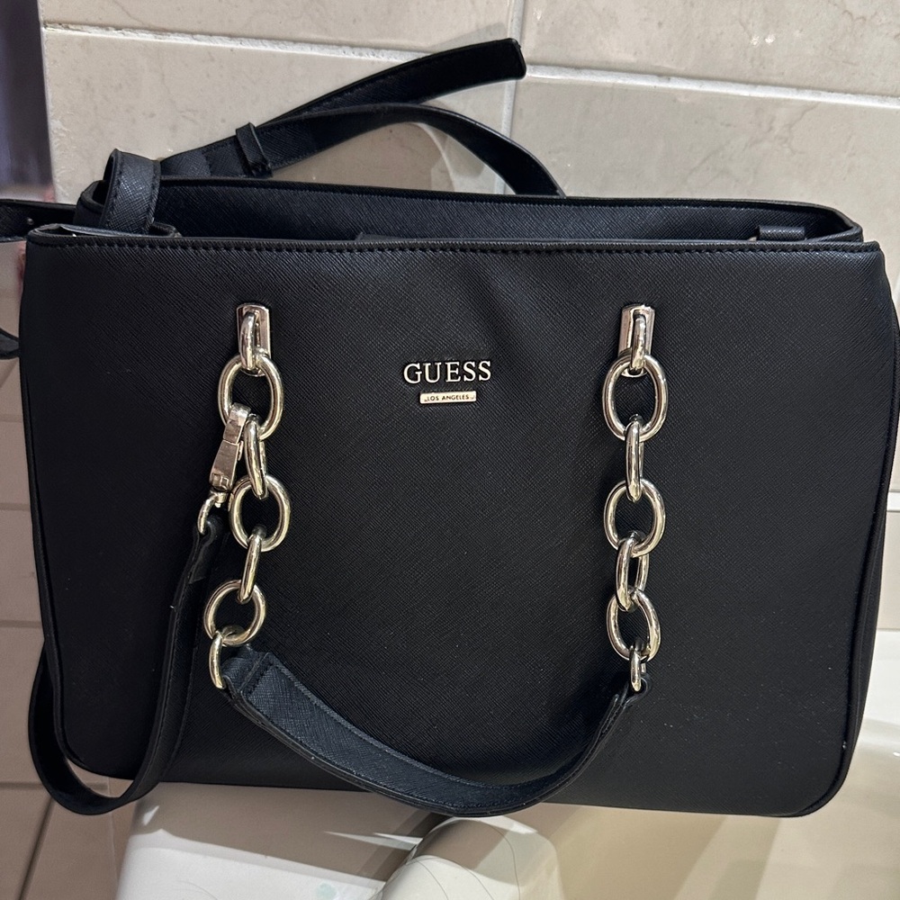 GUESS Black Shoulder Bag with Silver Accents